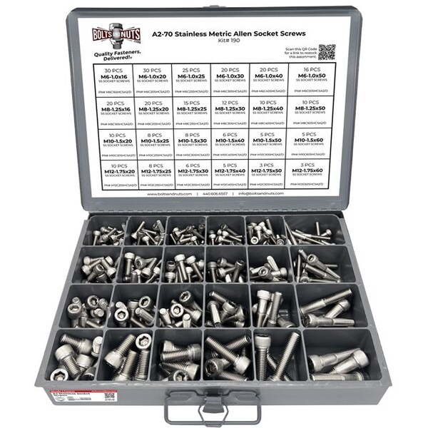 Boltsandnuts.Com Metric A2 Stainless Steel Allen Socket Head Cap Screws Bolts Assortment - 306 PCS Assortment Kit #190 - main